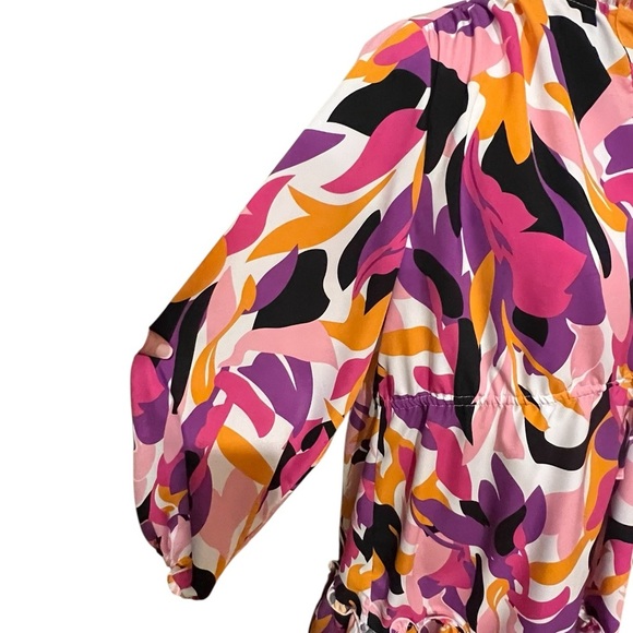 JODIFL women’s size large FLORAL PRINT BUTTON UP DRAWSTRING DRESS, PINK - Picture 3 of 5